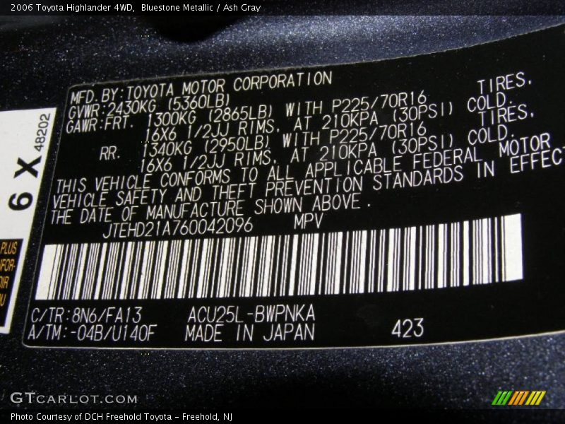 Bluestone Metallic / Ash Gray 2006 Toyota Highlander 4WD