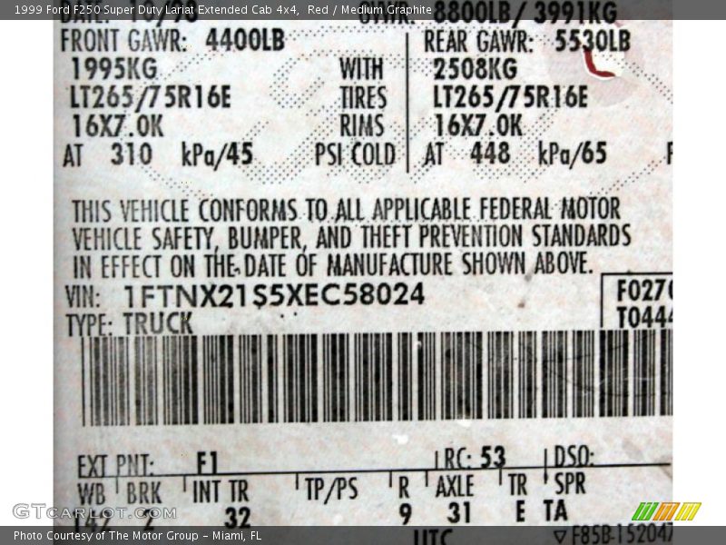 Red / Medium Graphite 1999 Ford F250 Super Duty Lariat Extended Cab 4x4