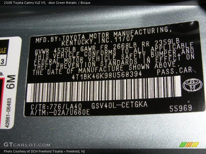 Aloe Green Metallic / Bisque 2008 Toyota Camry XLE V6