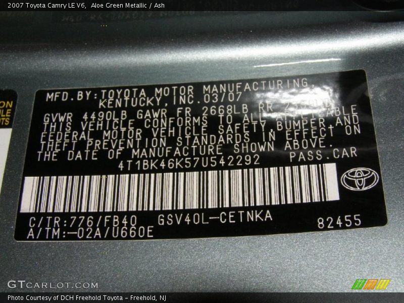 Aloe Green Metallic / Ash 2007 Toyota Camry LE V6