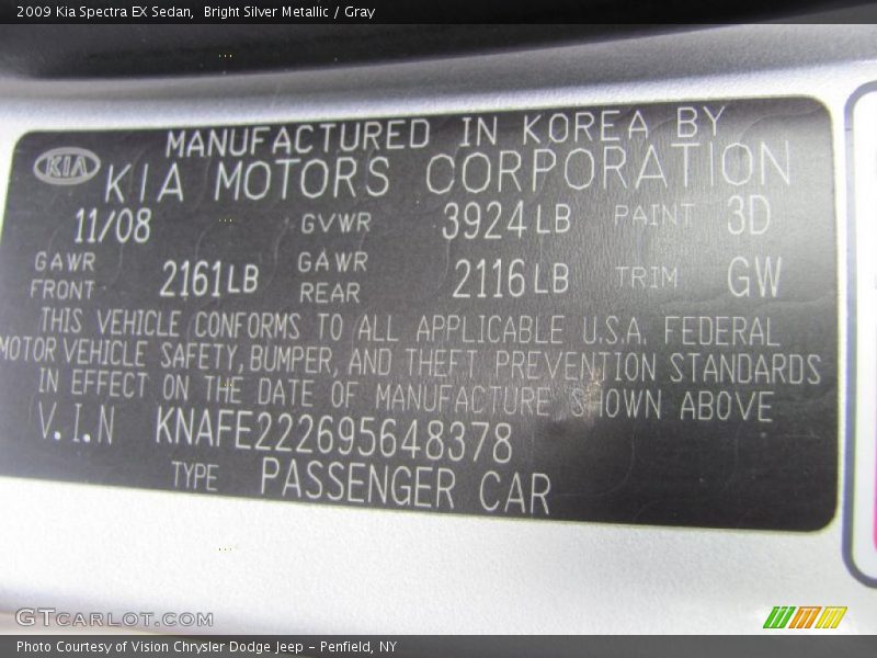 Bright Silver Metallic / Gray 2009 Kia Spectra EX Sedan