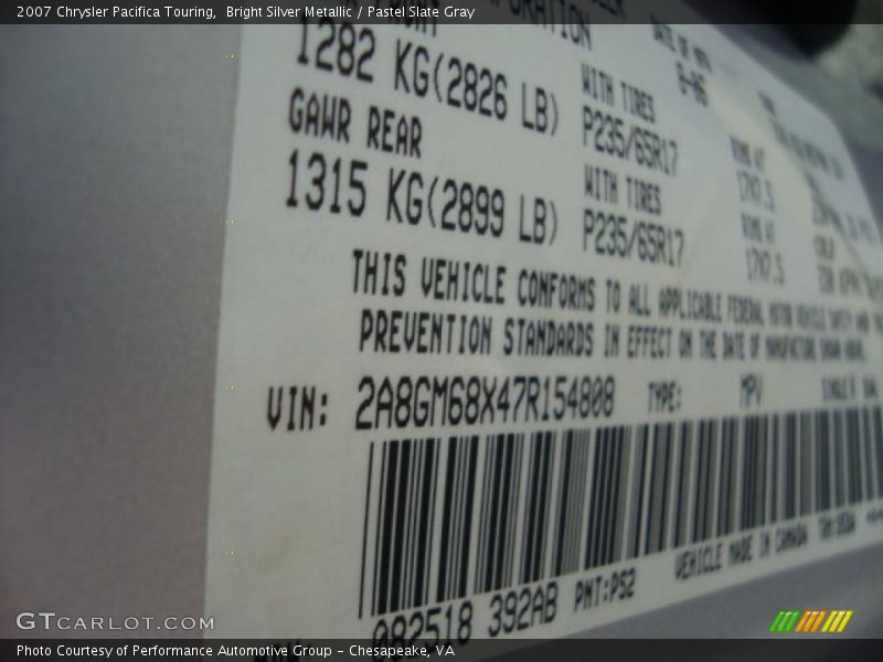 Bright Silver Metallic / Pastel Slate Gray 2007 Chrysler Pacifica Touring