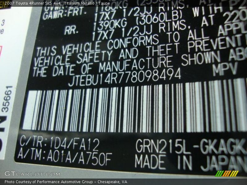 Titanium Metallic / Taupe 2007 Toyota 4Runner SR5 4x4