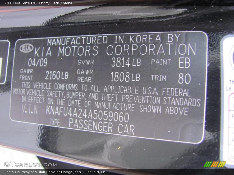 Ebony Black / Stone 2010 Kia Forte EX