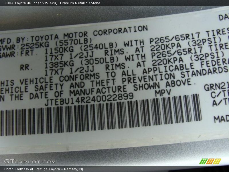 Titanium Metallic / Stone 2004 Toyota 4Runner SR5 4x4