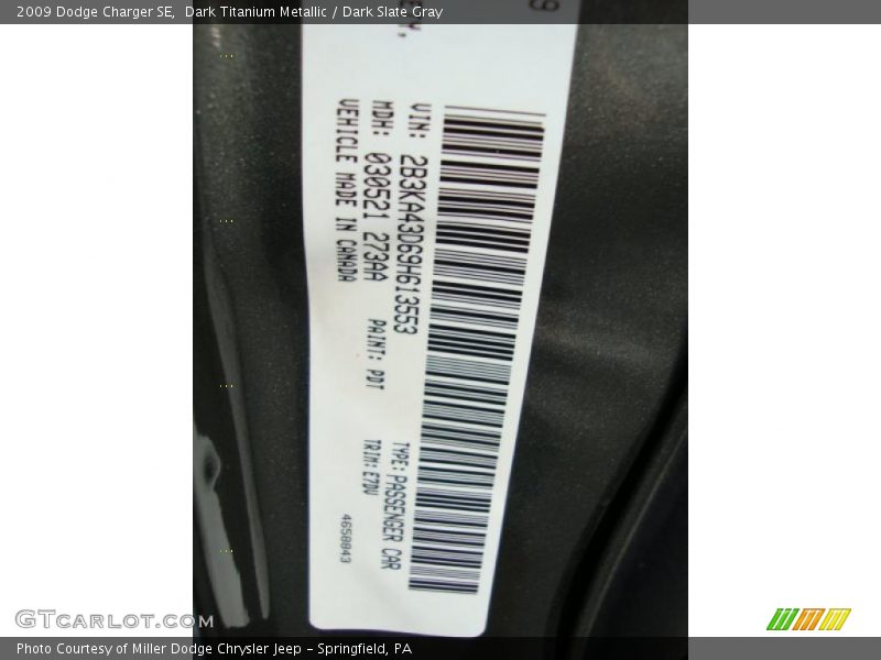 Dark Titanium Metallic / Dark Slate Gray 2009 Dodge Charger SE