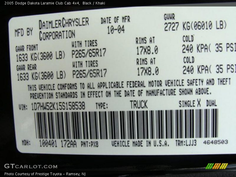 Black / Khaki 2005 Dodge Dakota Laramie Club Cab 4x4
