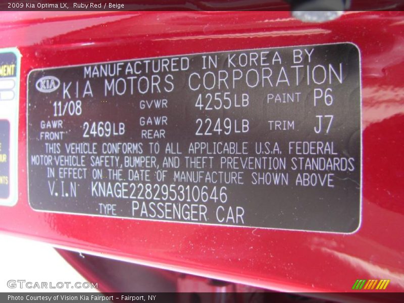 Ruby Red / Beige 2009 Kia Optima LX