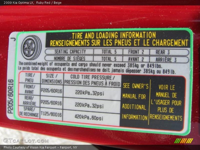 Ruby Red / Beige 2009 Kia Optima LX