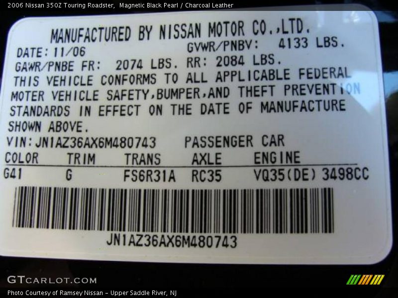 Magnetic Black Pearl / Charcoal Leather 2006 Nissan 350Z Touring Roadster