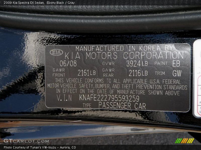Ebony Black / Gray 2009 Kia Spectra EX Sedan