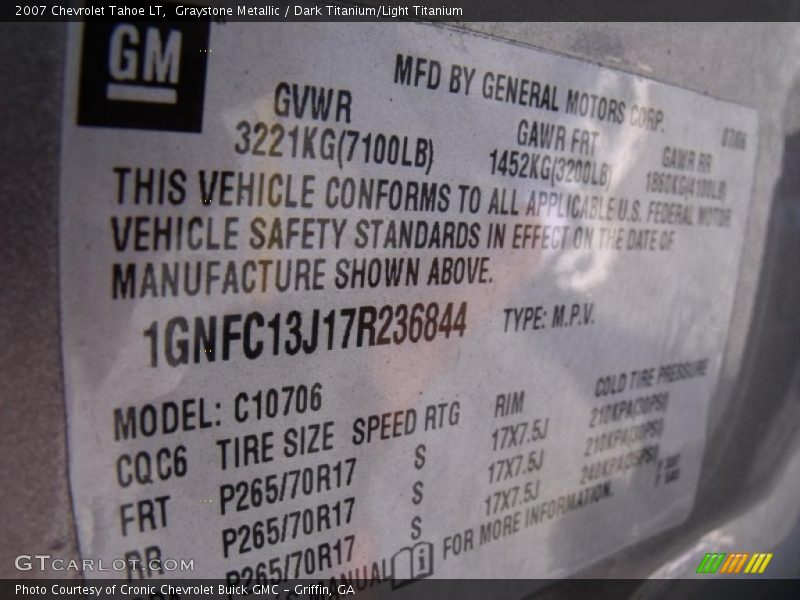 Graystone Metallic / Dark Titanium/Light Titanium 2007 Chevrolet Tahoe LT