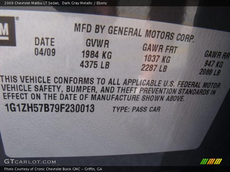 Dark Gray Metallic / Ebony 2009 Chevrolet Malibu LT Sedan