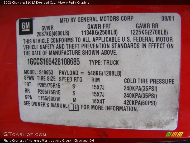 Victory Red / Graphite 2002 Chevrolet S10 LS Extended Cab