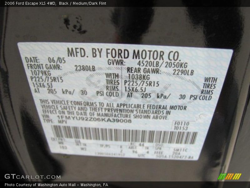 Black / Medium/Dark Flint 2006 Ford Escape XLS 4WD
