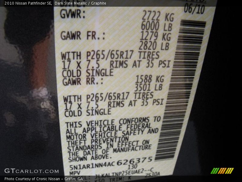 Dark Slate Metallic / Graphite 2010 Nissan Pathfinder SE