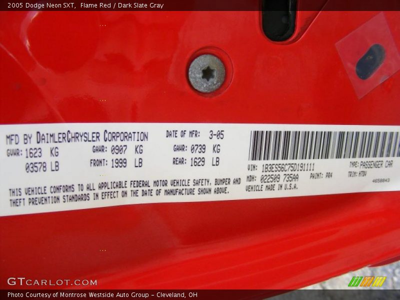 Flame Red / Dark Slate Gray 2005 Dodge Neon SXT