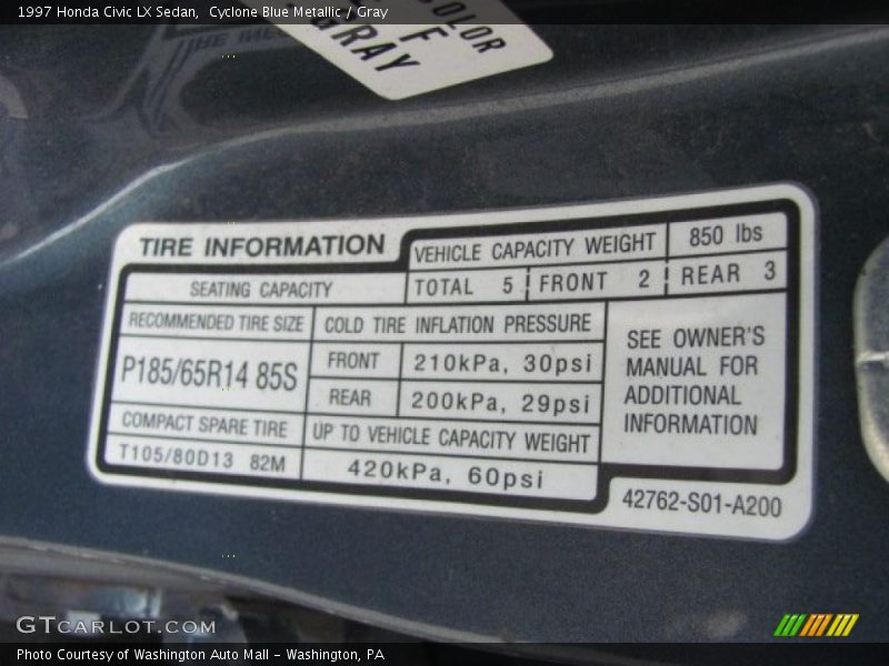 Cyclone Blue Metallic / Gray 1997 Honda Civic LX Sedan