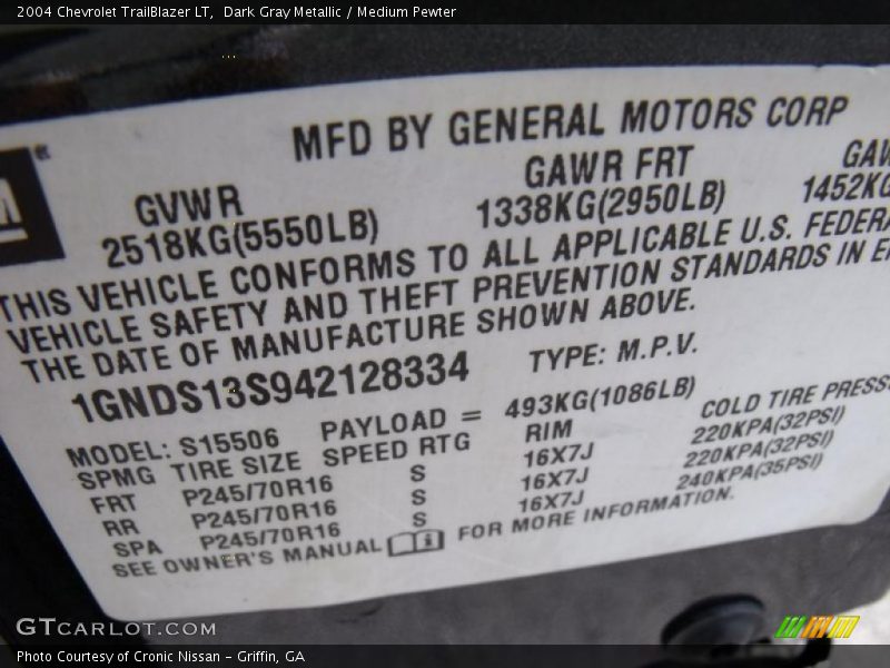 Dark Gray Metallic / Medium Pewter 2004 Chevrolet TrailBlazer LT