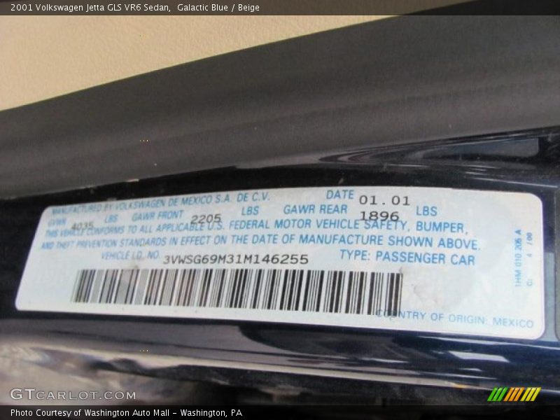 Galactic Blue / Beige 2001 Volkswagen Jetta GLS VR6 Sedan