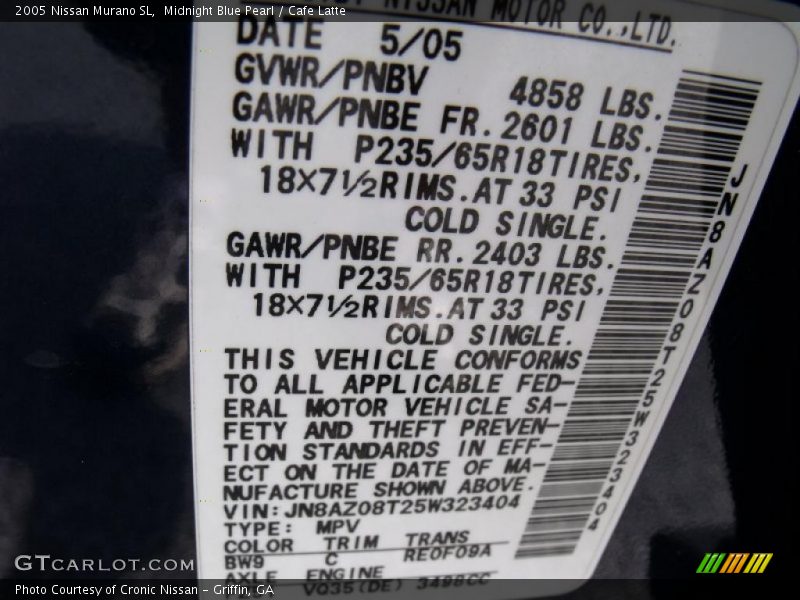 Midnight Blue Pearl / Cafe Latte 2005 Nissan Murano SL