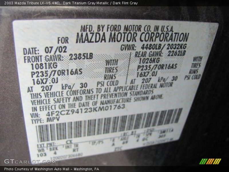 Dark Titanium Gray Metallic / Dark Flint Gray 2003 Mazda Tribute LX-V6 4WD