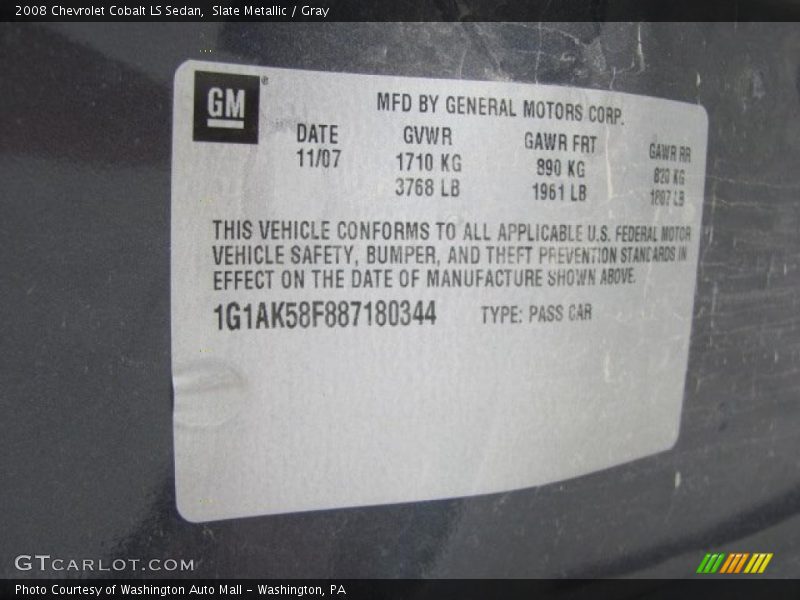 Slate Metallic / Gray 2008 Chevrolet Cobalt LS Sedan