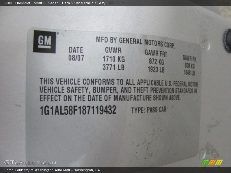 Ultra Silver Metallic / Gray 2008 Chevrolet Cobalt LT Sedan
