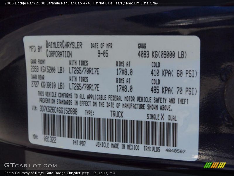 Patriot Blue Pearl / Medium Slate Gray 2006 Dodge Ram 2500 Laramie Regular Cab 4x4