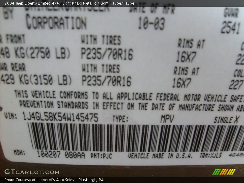 Light Khaki Metallic / Light Taupe/Taupe 2004 Jeep Liberty Limited 4x4