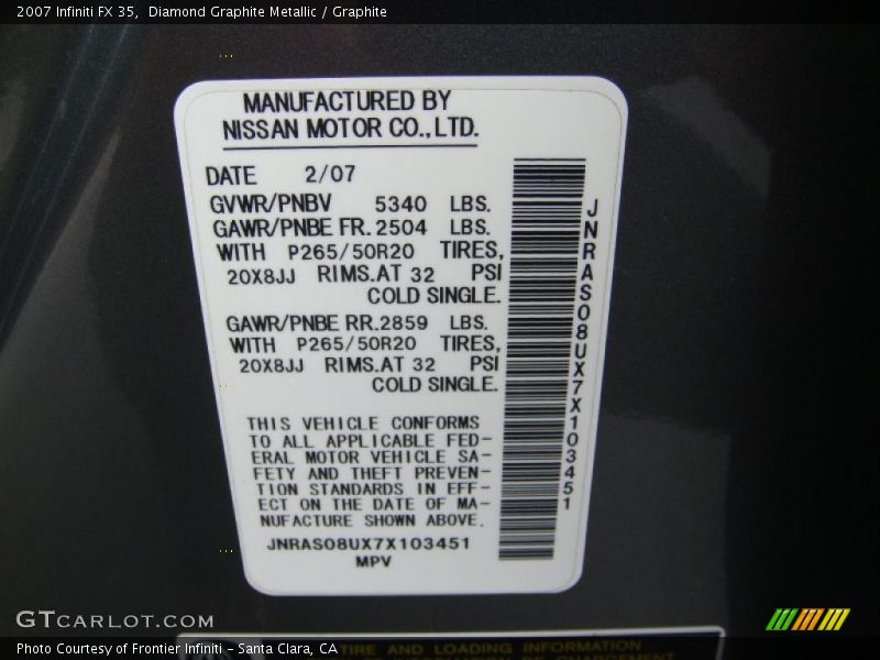 Diamond Graphite Metallic / Graphite 2007 Infiniti FX 35