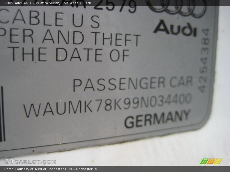 Ibis White / Black 2009 Audi A4 3.2 quattro Sedan