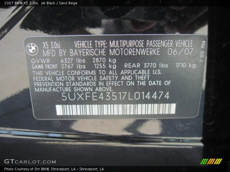 Jet Black / Sand Beige 2007 BMW X5 3.0si