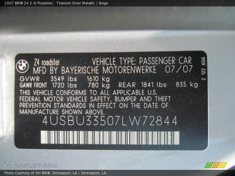 Titanium Silver Metallic / Beige 2007 BMW Z4 3.0i Roadster