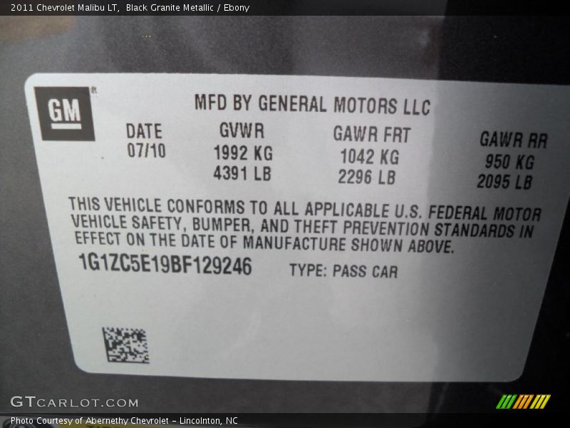 Black Granite Metallic / Ebony 2011 Chevrolet Malibu LT