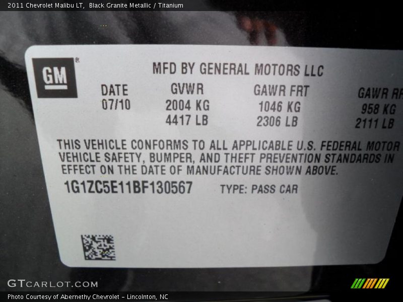Black Granite Metallic / Titanium 2011 Chevrolet Malibu LT