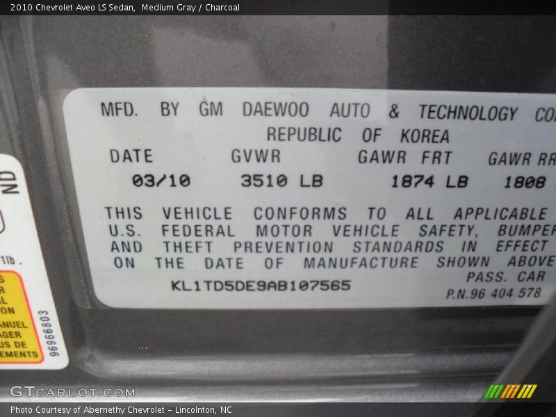 Medium Gray / Charcoal 2010 Chevrolet Aveo LS Sedan