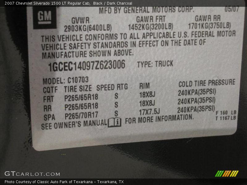 Black / Dark Charcoal 2007 Chevrolet Silverado 1500 LT Regular Cab