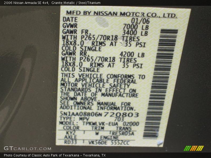 Granite Metallic / Steel/Titanium 2006 Nissan Armada SE 4x4
