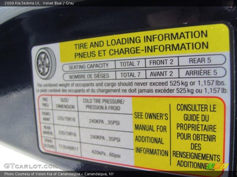 Velvet Blue / Gray 2009 Kia Sedona LX