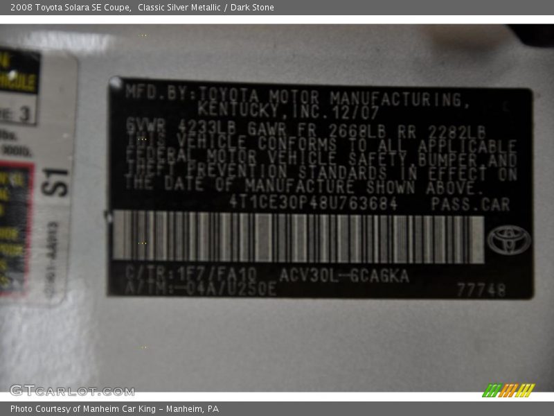 Classic Silver Metallic / Dark Stone 2008 Toyota Solara SE Coupe