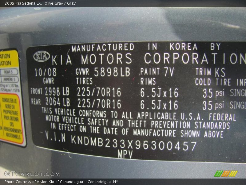 Olive Gray / Gray 2009 Kia Sedona LX