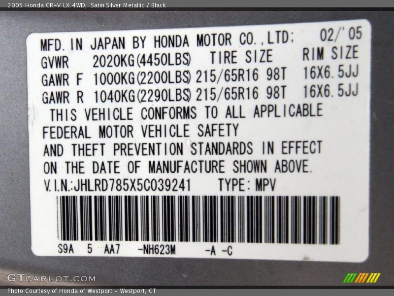 Satin Silver Metallic / Black 2005 Honda CR-V LX 4WD