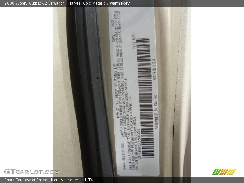 Harvest Gold Metallic / Warm Ivory 2008 Subaru Outback 2.5i Wagon