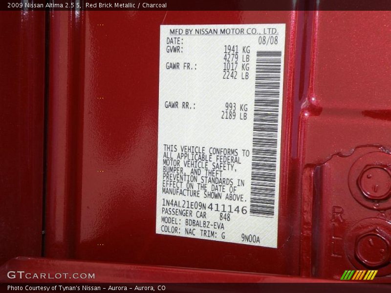 Red Brick Metallic / Charcoal 2009 Nissan Altima 2.5 S