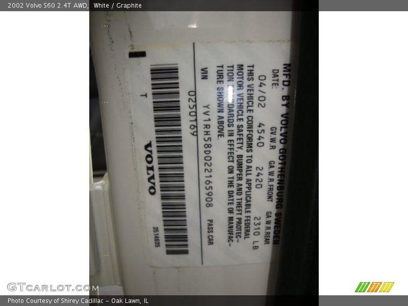 White / Graphite 2002 Volvo S60 2.4T AWD