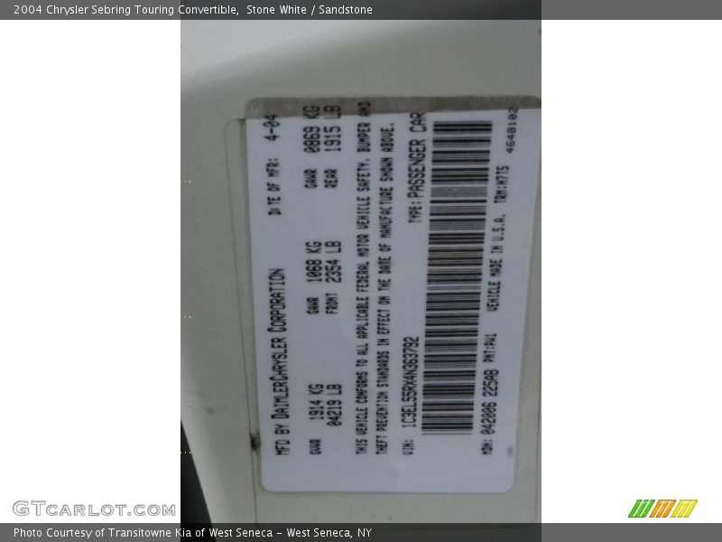 Stone White / Sandstone 2004 Chrysler Sebring Touring Convertible