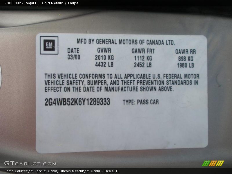 Gold Metallic / Taupe 2000 Buick Regal LS