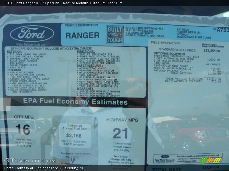 Redfire Metallic / Medium Dark Flint 2010 Ford Ranger XLT SuperCab