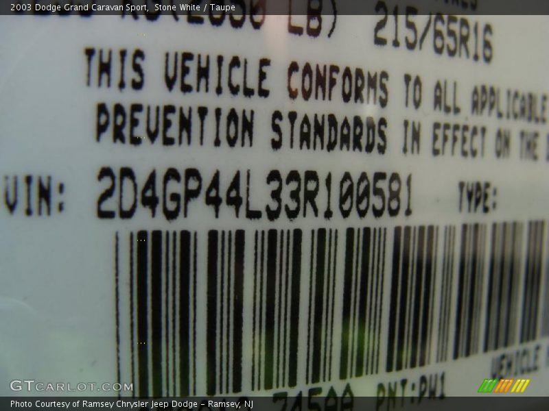 Stone White / Taupe 2003 Dodge Grand Caravan Sport